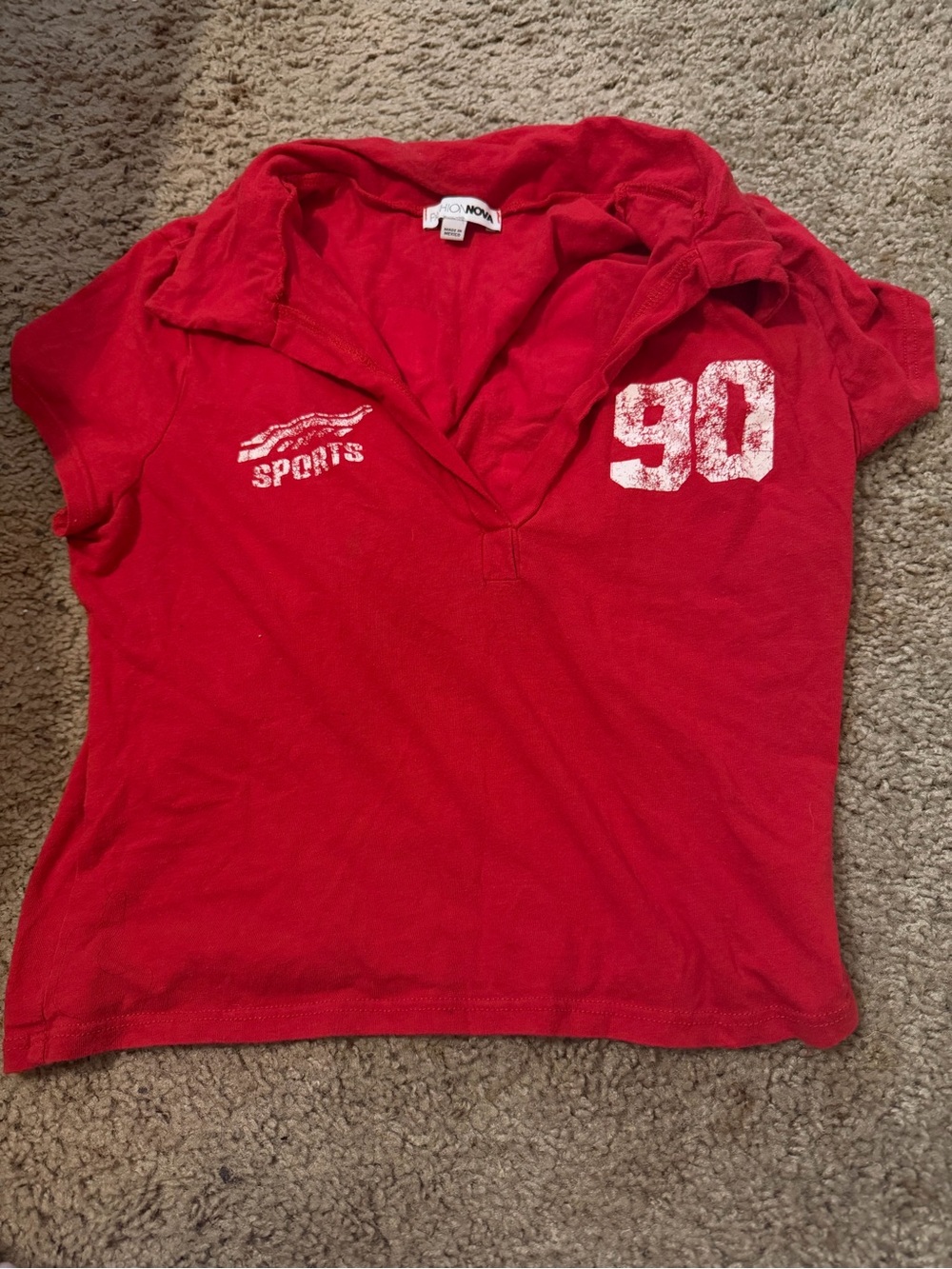 Red '90' Sports Polo Tee for Kids